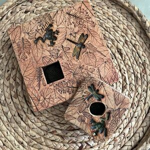 Meyer Pottery Ikebana Flower Frog & Dragonfly Vase Fall Autumn Signed Meyer TWO